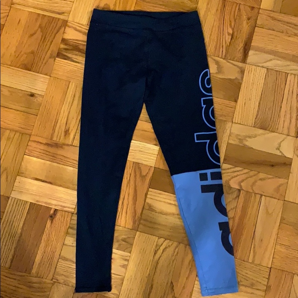 Girls Adidas Blue Colorblock Logo Leggings Medium